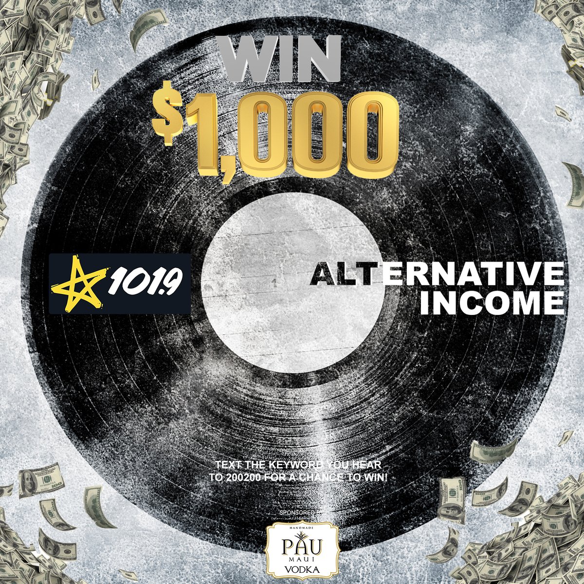 It's BACK!! We’ve got you up to 12 chances a day to WIN $1,000 of that #STAR1019 Alternative Income! Keep listening for the keyword... #PauMauiVodka #Sponsored https://t.co/WoGQrQIIyh
