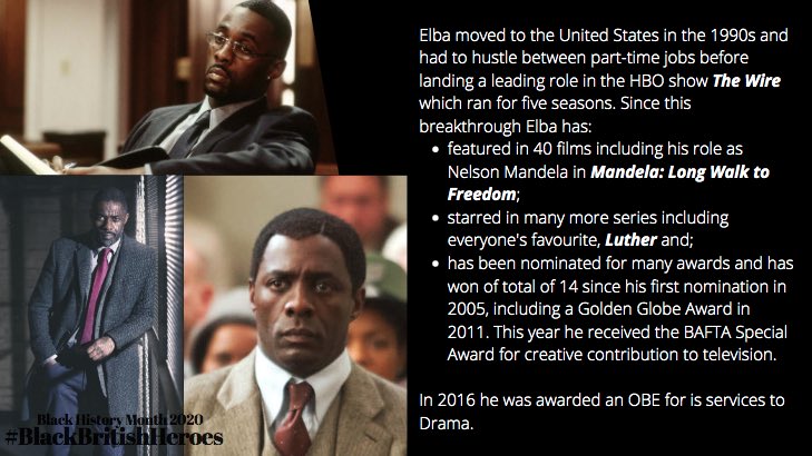 Day Five of  #BHM2020 and today’s it’s all about everyone’s favourite person: Mr. Idris Elba   #BlackHistoryMonth    #blackhistorymonthuk    #BlackBritishHeroes