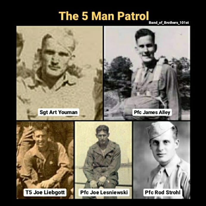 Oct 5, 03.30 am, Easy Co commander Dick Winters sent a 5 man patrol out from the base near Randwijk. The objective was to occupy an outpost in a building on the south side of the dike. Led by Art Youman, the patrol included Rod Strohl, Joe Liebgott, Joe Lesniewsi, & Mo Alley 2/
