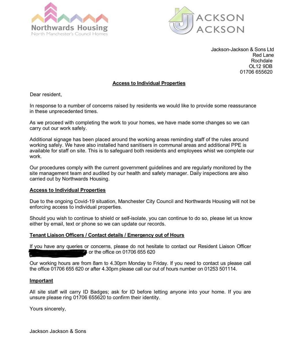 HamertonAction's tweet photo. Less than a week later a new letter negates progress made as JacksonJackson & Sons target specific flats for work. @NorthwardsMCR Extremely Disappointing #socialhousing @gmhousingaction @PeteApps @gmtenantsunion @BldgSafetyReg @FixMyBlock #institutionalindifference @Robert_Booth https://t.co/dS9f3fKJf1