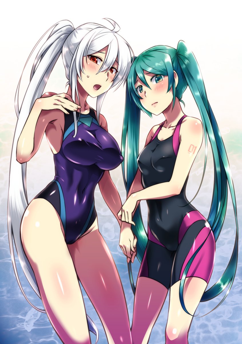 描きました Caffein 弱音ハクの人 さんのコミッション 競泳水着ハク Caffein 弱音ハクの人 のイラスト