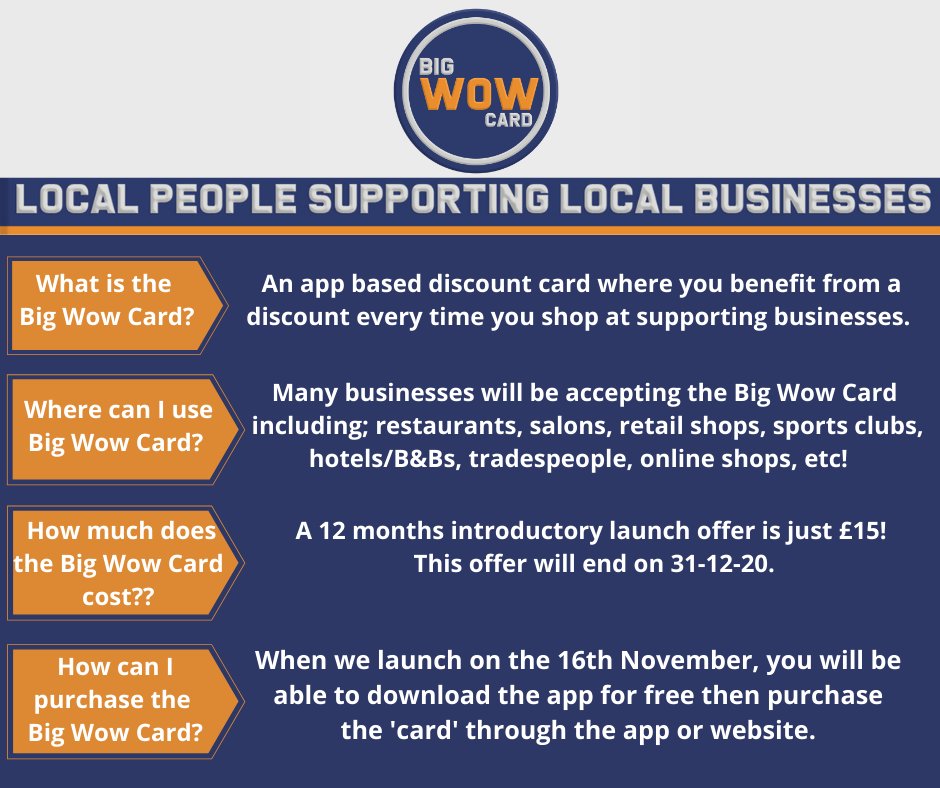 BigWowCard's tweet image. Want to know more about the Big Wow Card!? Comment or DM for more info. 😃 

#bigwowcard #discountcard #loyalcustomers #rewardyourcustomers
#localpeoplesupportinglocalbusinesses 
#shoplocal #bolton #bury #manchester #business