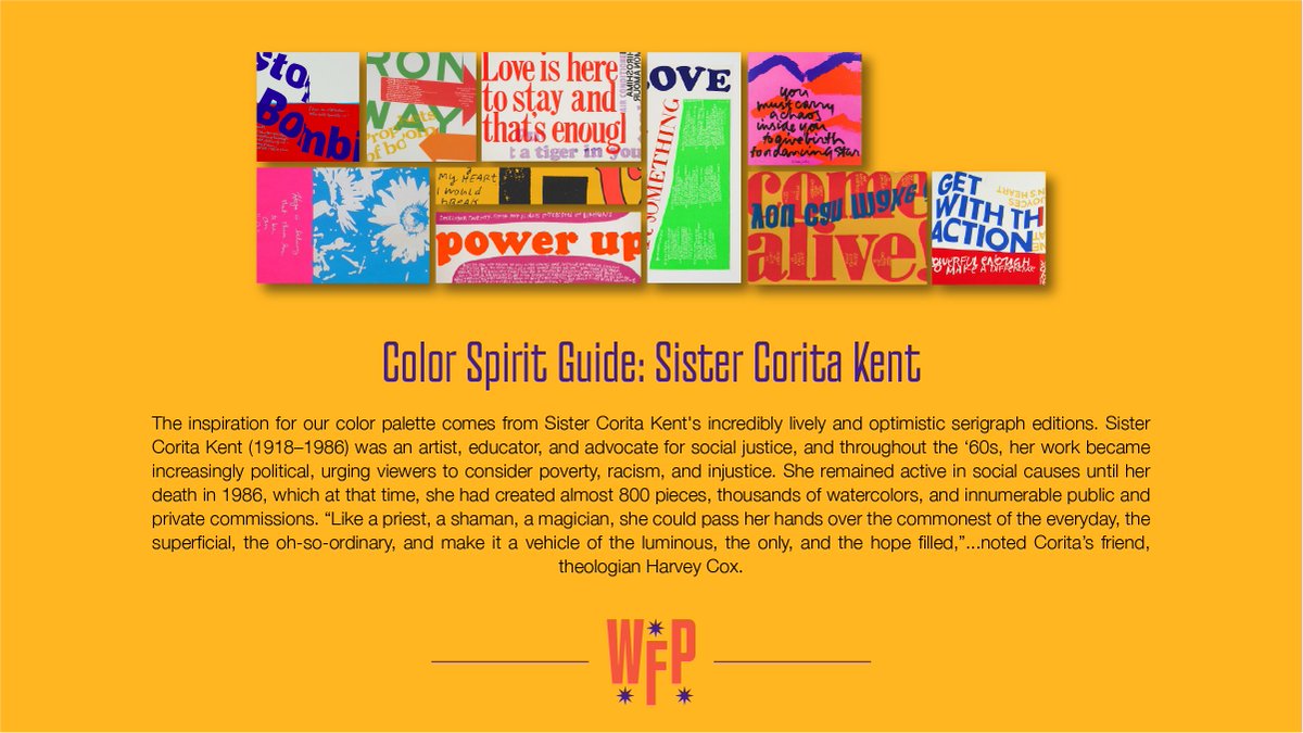 The inspiration for our colors comes from artist Sister Corita Kent—whose work in the ‘60s urged viewers to consider poverty, racism, and injustice. They're simple and intuitive, like our mission—with bold and interesting combinations, like the tactics we use to achieve it.