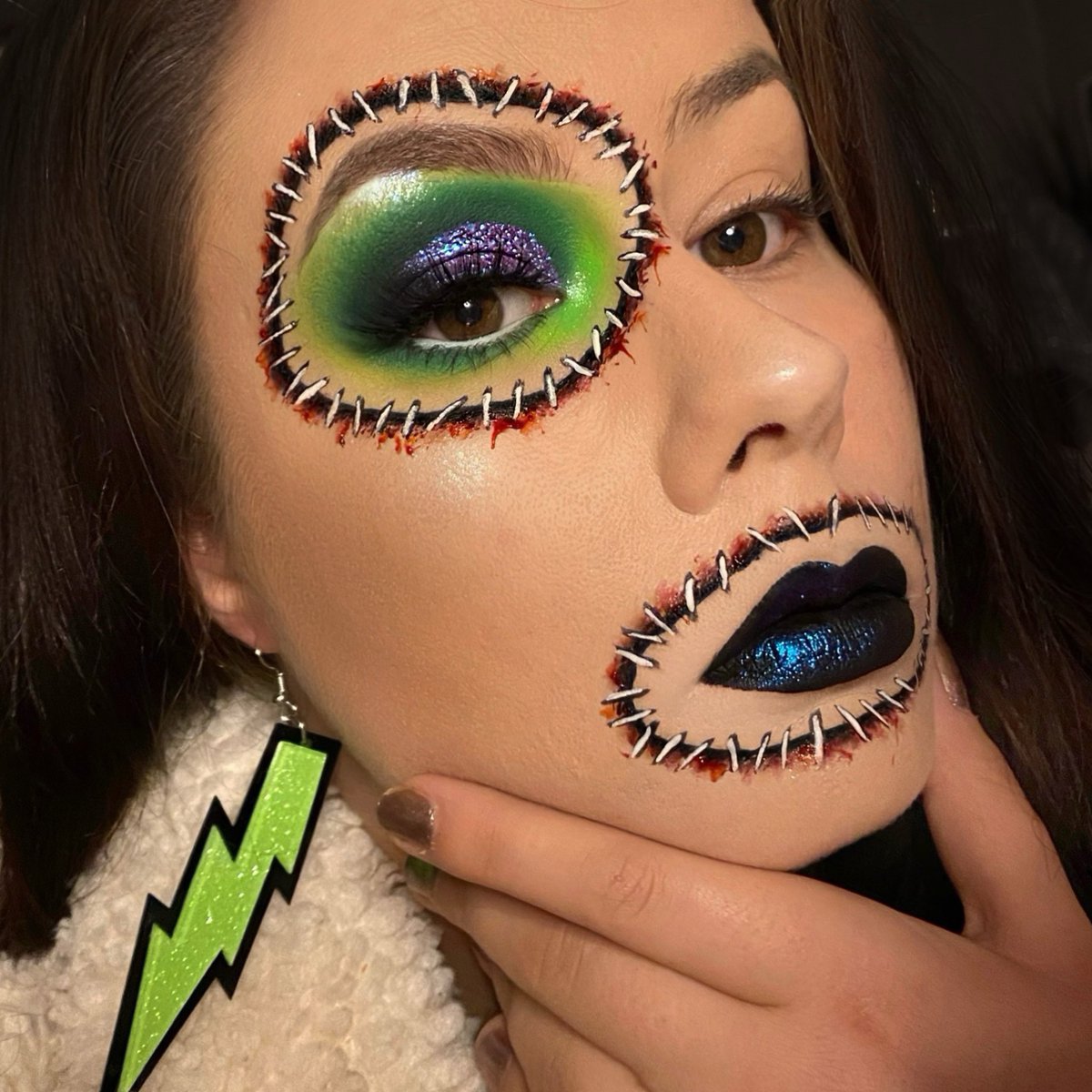 Stitched together.🧟‍♀️
Inspo: <a href="/acatwith2heads/">💞 Marley 🧚🏻</a> 

<a href="/bperfectcosm/">BPerfect Cosmetics</a> carnival palette.
<a href="/thepastelroses/">The Pastel Roses® Cosmetics 💖</a> Pegasus pigment.
<a href="/ColourPopCo/">ColourPop Cosmetics</a> gel liner: exit.
<a href="/MACcosmetics/">M•A•C Cosmetics</a> retro liquid lip: caviar.
<a href="/BenefitBeauty/">Benefit Cosmetics US</a> micro brow pencil.