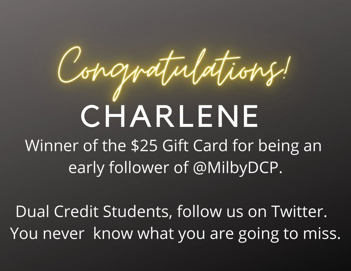 MilbyDCP's tweet photo. Thanks, Charlene P for following Milby Dual Credit! https://t.co/U9CO5U3yUY