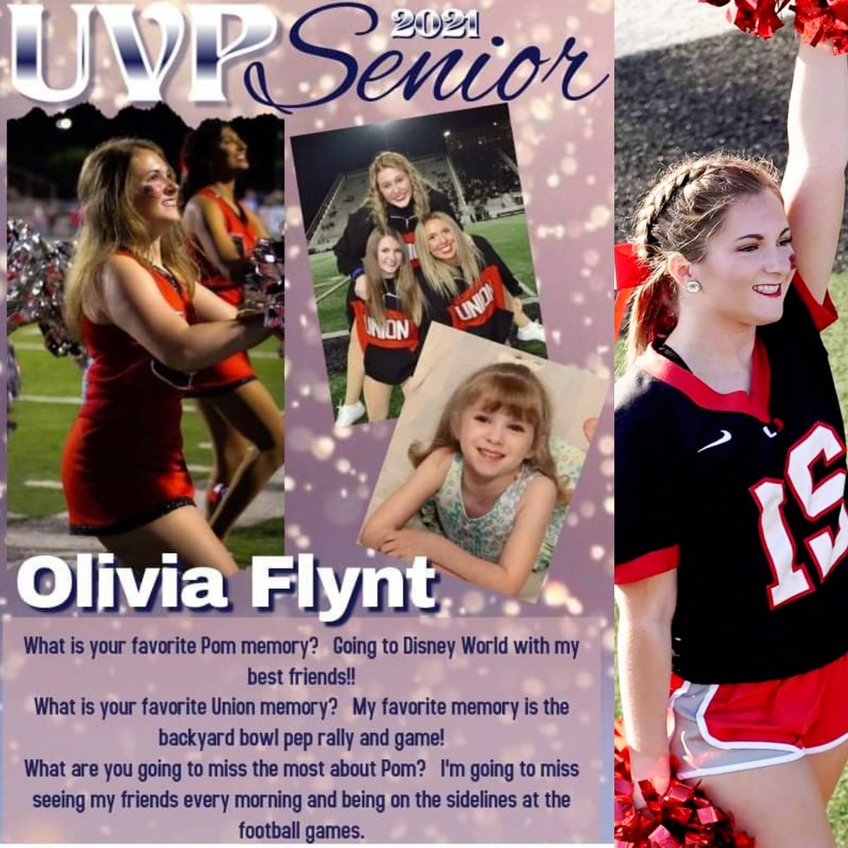 UnionPom's tweet image. Please join us in celebrating our UVP Senior of the Week ~ Olivia Flynt!  ❤️🎉🎀