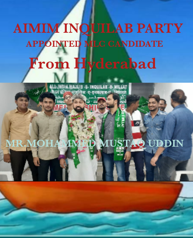 Aimiminquilab's tweet photo. Aimim Appointed MLC Candidate for Hyderabad.
Mr.Mohammed mustaq uddin

#RubinaDilaik
#HathrasMystery
#GundaYogi
#NewsVsNautanki
#DelhiCapitals
#BiggBossTelugu4 https://t.co/vXFmDaLwFQ