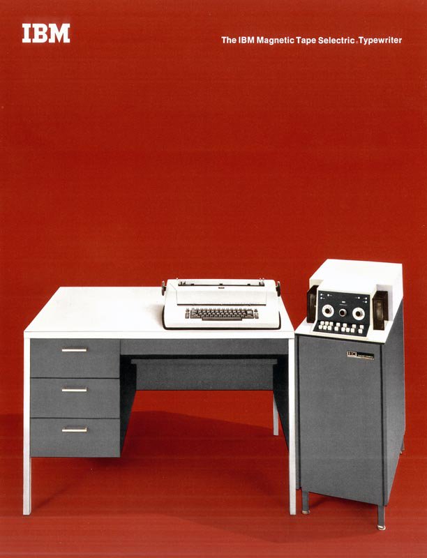 So in 1964 IBM made a huge stride in this automation with the MT/ST system, combining a 'golfball' typewriter with a magnetic tape drive to create the first reusable storage medium for typed information. No more carbon copies: letters were now electronic!