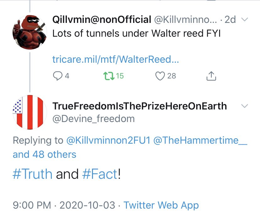 Full Steam AheadTunnels under Walter Reed? Where do they lead? https://twitter.com/TheHammertime__/status/1313163199131209728