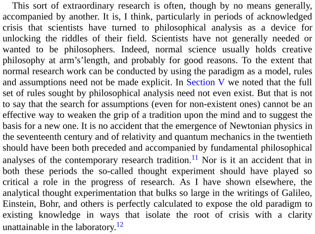 Normal science keeps philosophy at arm's length. But crisis science sometimes return to it. And philosophy departments are often the original sources of ways of thinking. https://twitter.com/bryankam/status/1306891449036873728