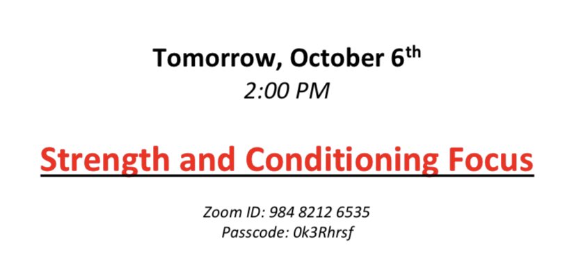 WVUCoachingClub's tweet photo. Information to join tomorrow’s Zoom meeting. We will have a former Division 1 Director of Strength and Conditioning talking to us! Hope to see you there! @WVUCPASS @AppliedCoachSci @DrDCoachScience @CoachGuyton https://t.co/ERkGDRe4ya