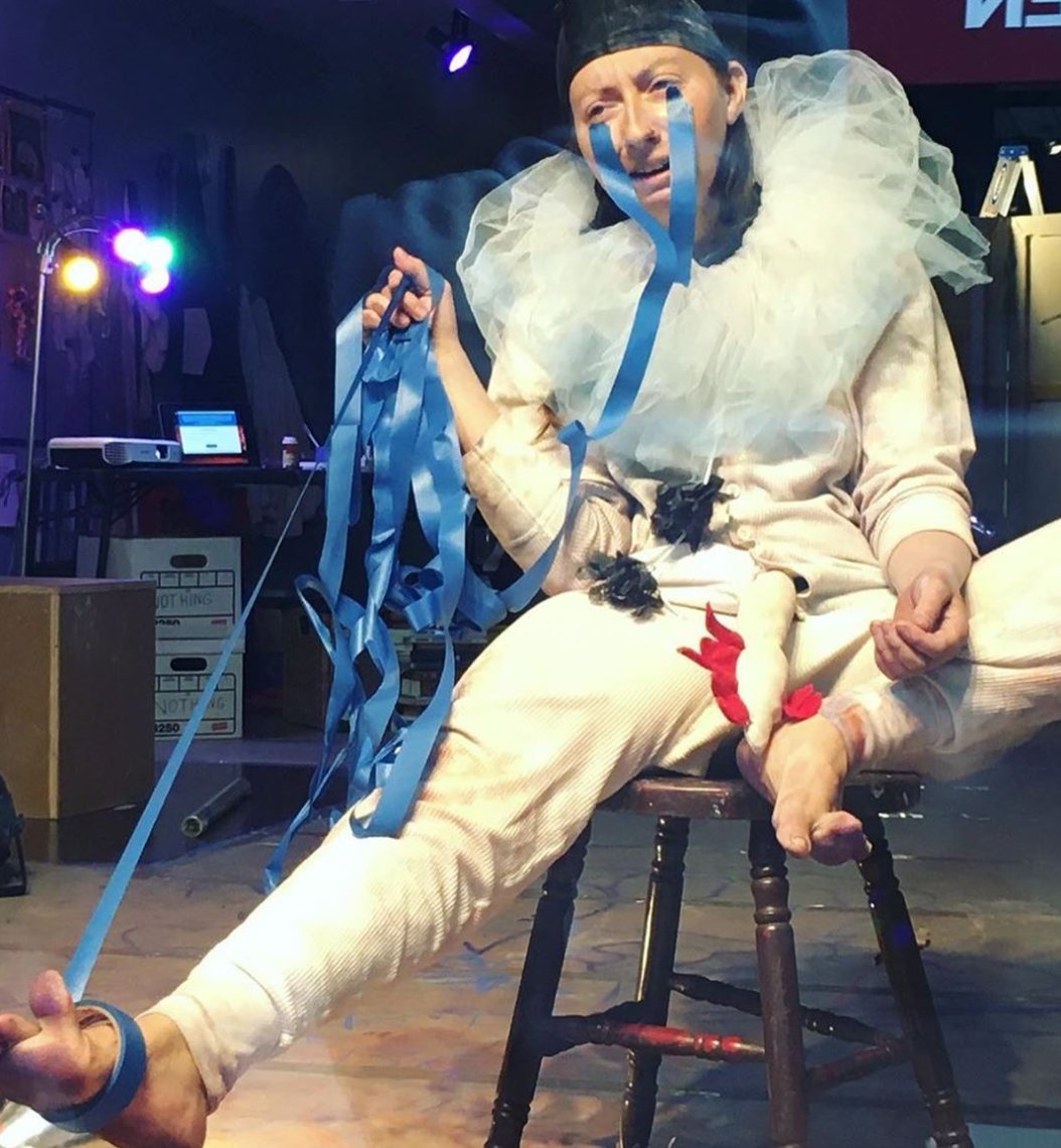 Alexandra Tatarsky, as little German boy Wilhelm Meister, investigated nothing in the Nothing Office (NO) for <a href="/FringeArts/">FringeArts</a>' 2020 Fringe Festival. Until yesterday, visitors could observe into the storefront window.

You can still experience nothing here: 
padlet.com/alextatarsky/n…