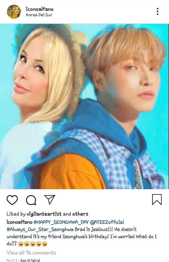 Graciela Alfano (actress fron Argentina) posted on her Instagram an edit congratulating Seonghwa during his birthday @ATEEZofficial  #ATEEZ    #에이티즈  