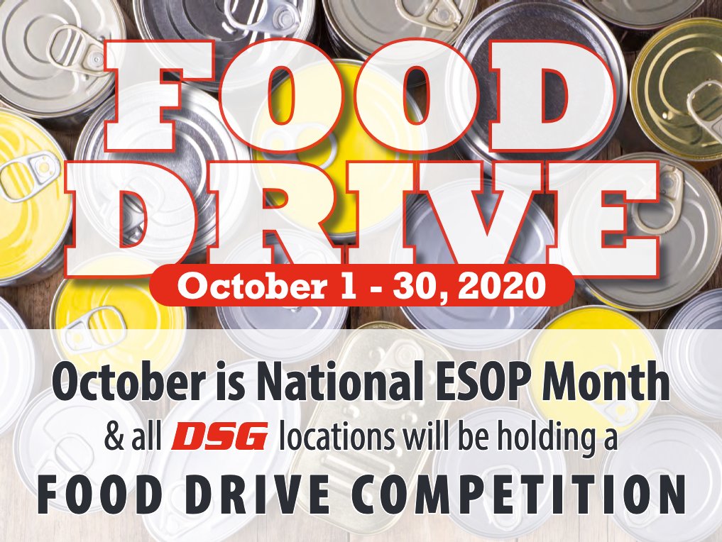 DSG is celebrating Employee Ownership Month by holding a Food Drive across all of our locations. The impact of COVID-19 is still prevalent in our communities and food banks are being stretched even more than before. Drop off your donation at DSG today! #DSGSupply #ESOP #foodbank