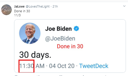 Why is Joe always putting a 'lid' on it so early? Trials in progress perhaps?Done in 30Flip the switchIts all connected. https://twitter.com/LovesTheLight/status/1312173818803175424
