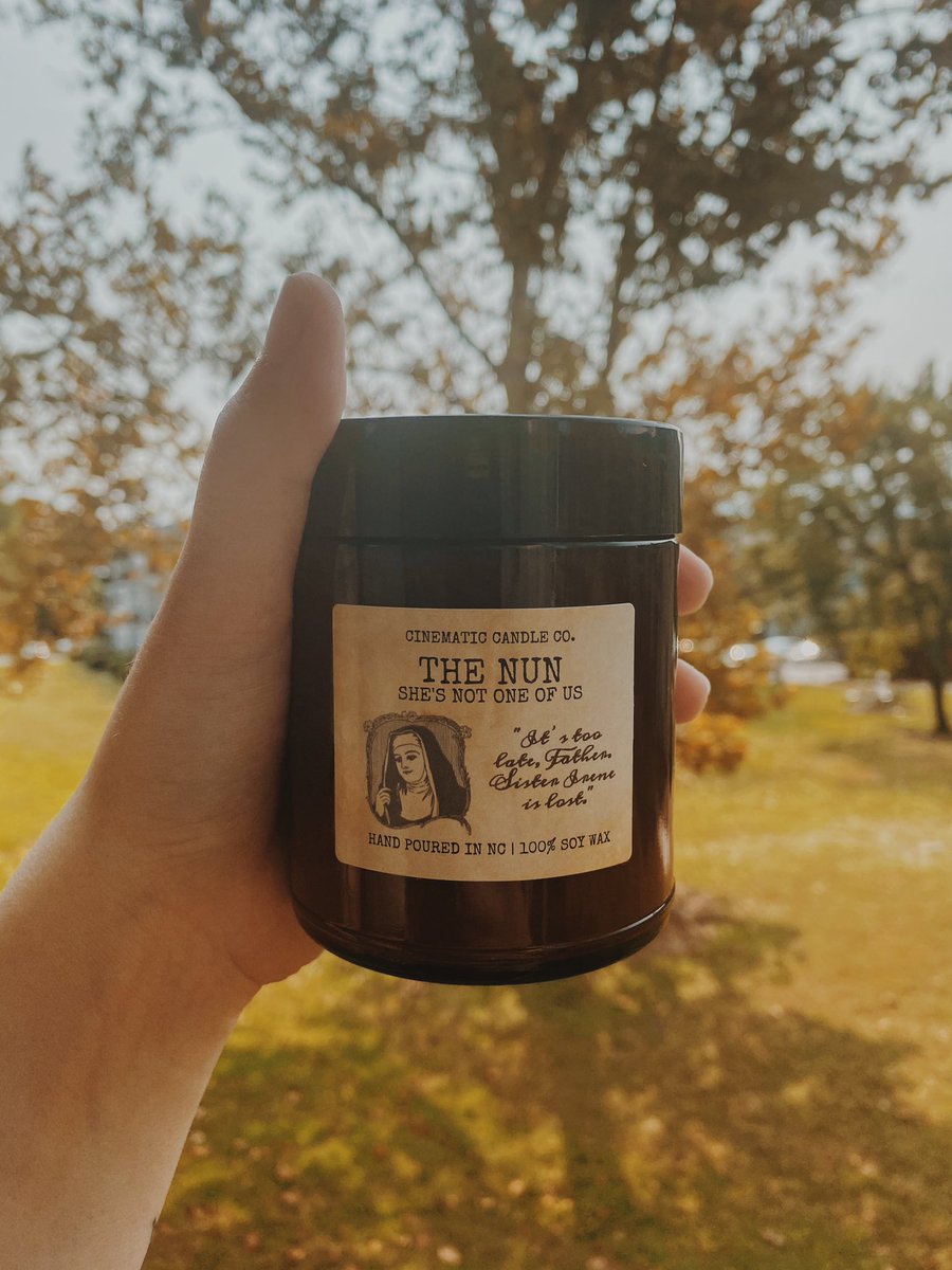 The Nun Scent: Witching Hour, freshly ground cinnamon bark, complemented with herbal notes of bergamot, cannabis flower, jasmine, and rose; sits on earthy base notes of sheer musk, black tea, and patchouli. 