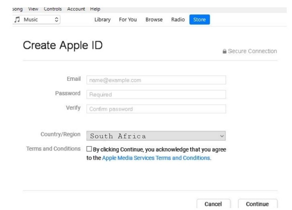 ● Complete this to create your Apple ID. Then you can enter your credit card/other payment method/billinginformation. ● Verify your email address.● You are now ready to purchase a song.