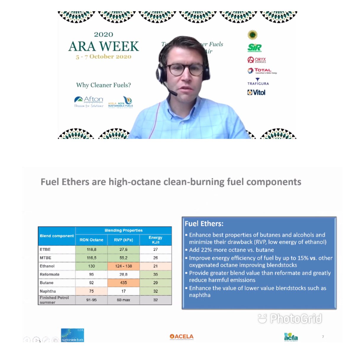 RobertTieman's tweet photo. During the 1st day of @info_ara #araweek2020 @SustainFuels_EU provided a comprehensive overview on how fuel ethers #MTBE #ETBE #TAEE #TAME are taking center stage in Africa’s clean fuels roadmap AFRI 4/5/6 specs. https://t.co/i9rX5e9ade https://t.co/nqZXzusGZr
