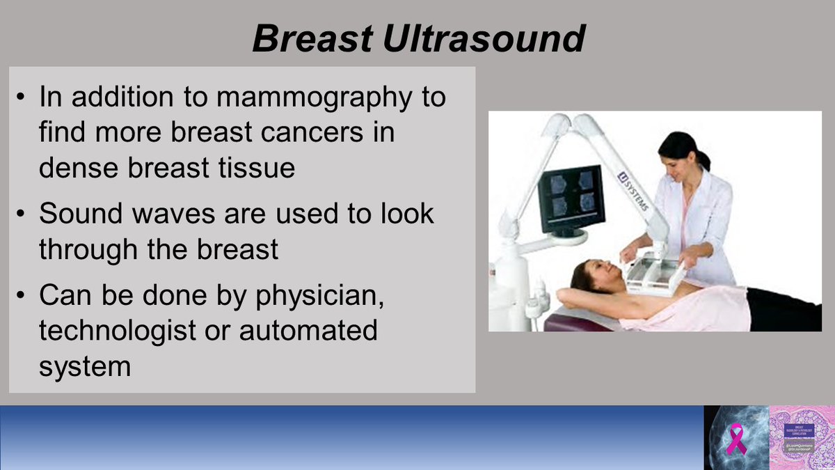 11/ More recently, many woman with dense breasts have screening ultrasound in addition to their mammogram. Ultrasound has no radiation and can find more cancer because it can see through the dense white glandular tissue