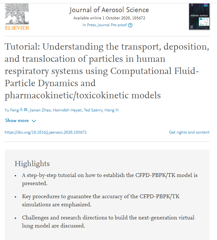 Our lab is honored to have the chance to write the invited tutorial for researchers to learn the key steps to perform CFPD-PBTK simulations for occupational exposure risk assessment, to celebrate the 50th Anniversary of the Journal of Aerosol Science. 
sciencedirect.com/science/articl…