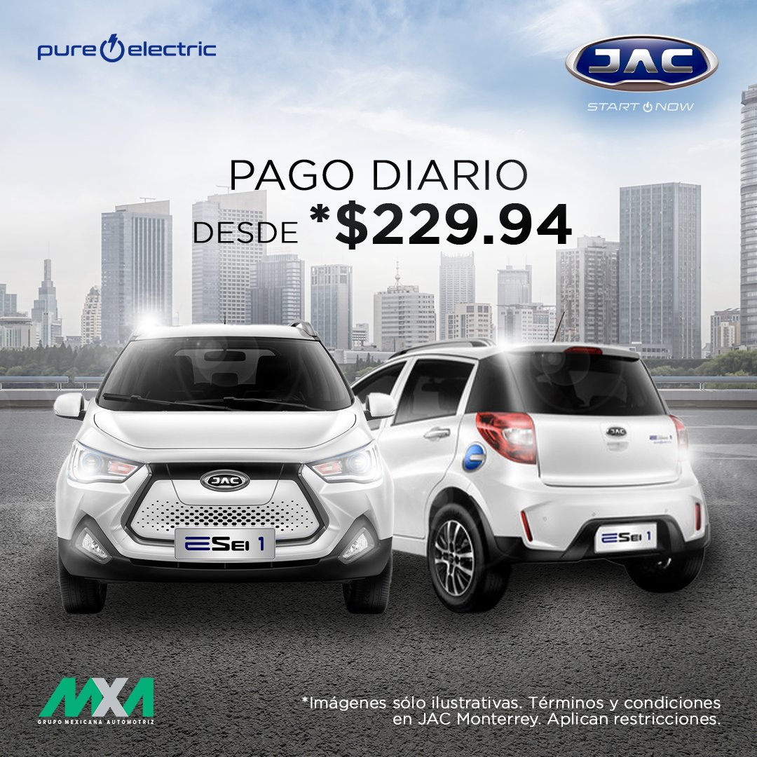 JacStoreMonter1's tweet photo. ¡¡VEN Y MANEJA NUESTROS AUTOS ELÉCTRICOS!! ¡Y llévate un JAC ESEI1 desde 💲229.94 diarios!
Disfruta de un auto 100% eléctrico⚡️
🖥 Cotiza, aparta y compra tu JAC en https://t.co/TwyFJCqFdT
☎️ 8110012000
📲 8117594686
#JacPagoDiario #ESei1 #PureElectric https://t.co/GBYCfzPXwP