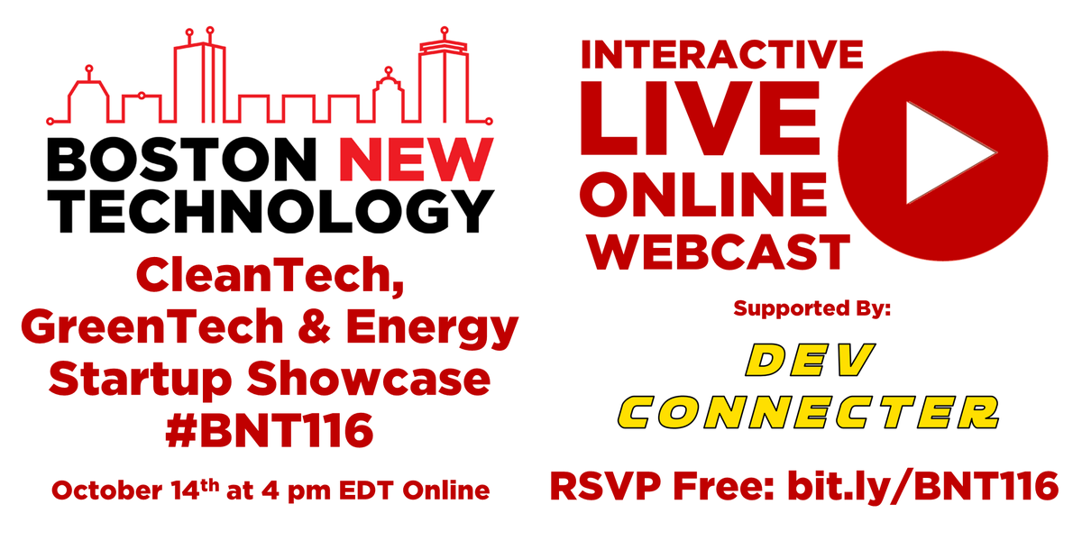 BostonNewTech's tweet photo. Join @BostonNewTech #BNT116 #CleanTech #GreenTech &amp; #Energy #Startup Showcase!
w/ #startups: @dataArrows #FoliaMaterials @GridEdgeNet @TransitXCorp @MikeTransitX @HQRemote @Waikit
#NewEngland #Founders, sign up to present!
10/14 RSVP Free: https://t.co/V1mg2viEXu
#USA #Boston #MA https://t.co/OmahdpsZF6