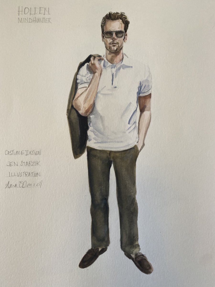 #Mindhunter illustrations by Sara O'Donnell.  Costume design by Jennifer Starzyk. jenniferstarzyk.com/mindhunter #JonathanGroff #HoltMcCallany #AnnaTorv