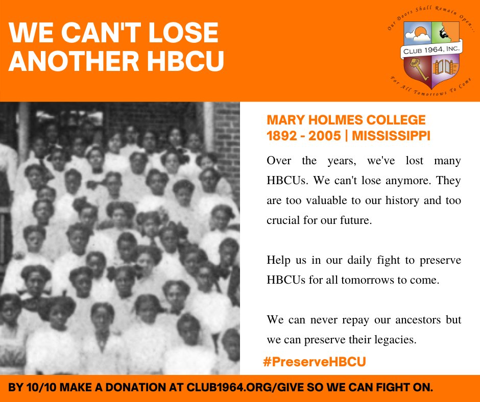 Club1964Inc's tweet photo. WE CAN'T LOSE ANOTHER HBCU!

Make a donation today so we can keep fighting for the rest of our HBCUs at https://t.co/QlN4ocUWU6

Note: Club 1964, Inc. is a 501(c)(3) nonprofit organization; all donations are tax-deductible.

#PreserveHBCU #WelcomeToHBCUWorld https://t.co/EaizlTyo5U
