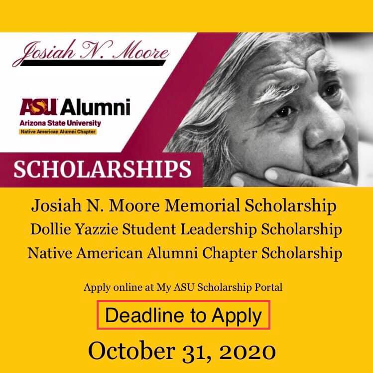 ASUTurningPoint's tweet photo. #NativeSunDevils Apply for these @asunativealumni scholarships by Oct. 31! ✨📚
✅ Josiah N. Moore Scholarship https://t.co/jOgblB8sfd
✅ Dollie Yazzie Scholarship
https://t.co/bmFkXKmbgE
✅ Native American Alumni Chapter Scholarship
https://t.co/I8zVZqUKmZ https://t.co/cEmvvCF1aM
