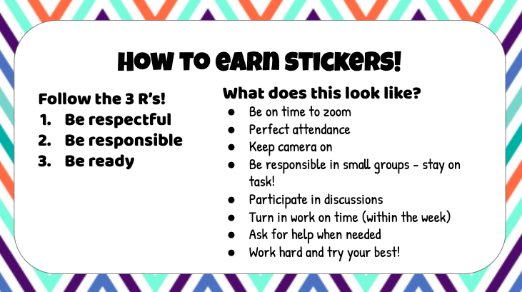 MissMott_5th's tweet photo. We are working hard to earn digital stickers this year through distance learning! Can't wait to cash these in for some virtual rewards 😃 #distancelearning #virtualrewards https://t.co/x6utchqtXq