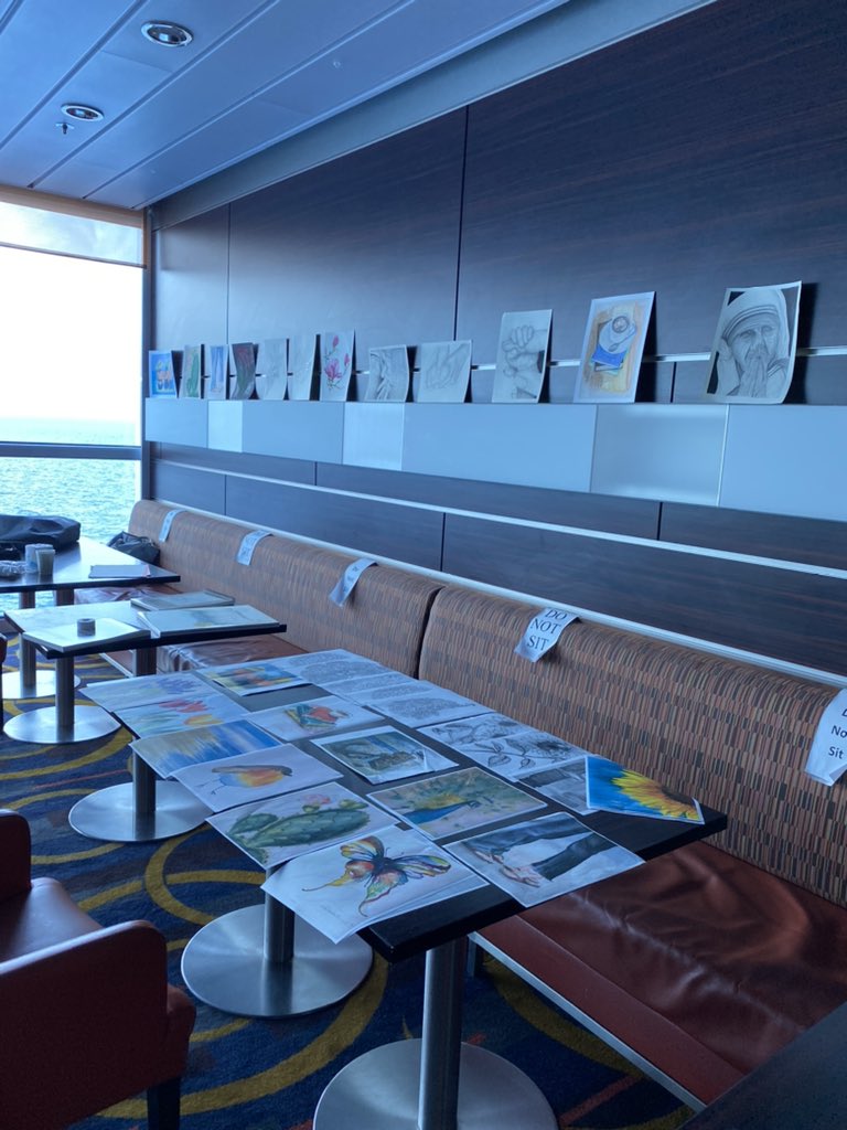 Art classes on the <a href="/CelebrityCruise/">Celebrity Cruises</a> Equinox by our Sr Dc... isn’t it the perfect way to spend your free time?. Psychologically is a perfect liberating experience. And look at their first paints!!!..... everybody can be an artist!!!. #iamcelebrity #wecantwait