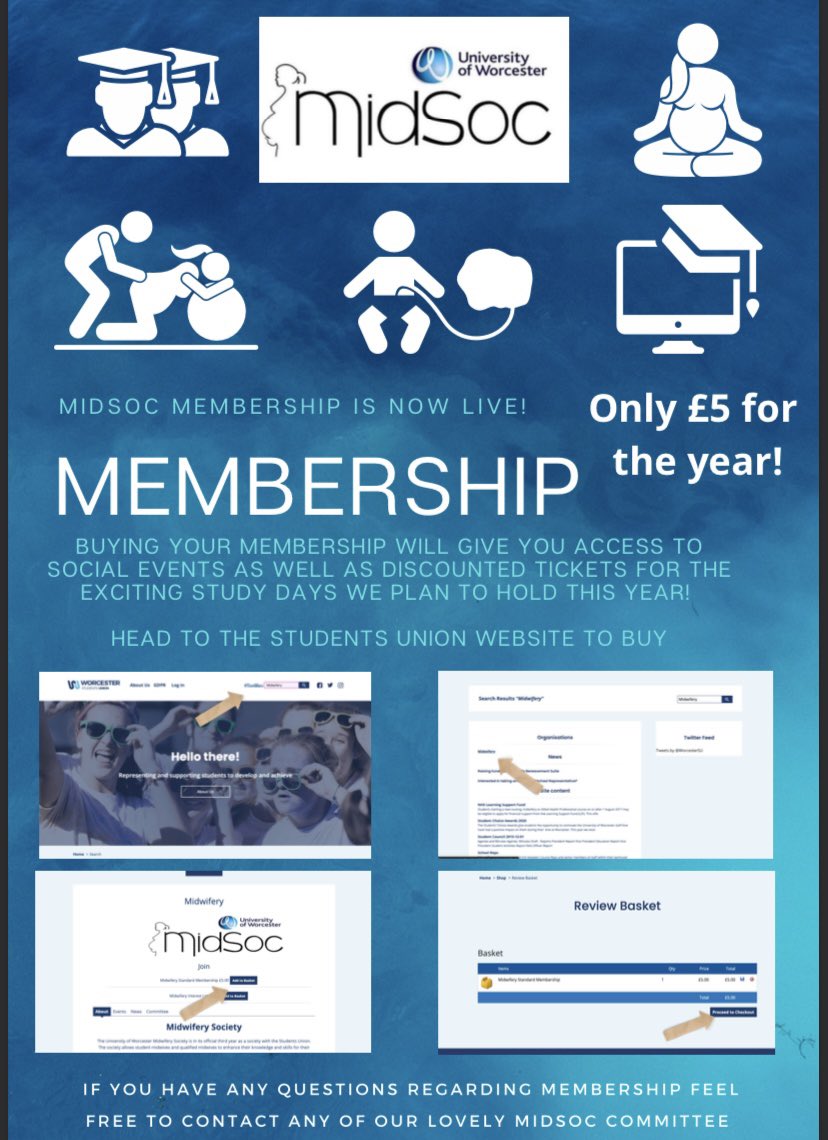 Worcester Midsoc memberships available to purchase now! Only £5 and gives you access to discounted tickets for some amazing study days! Events to be announced soon! 
Link in bio 💙