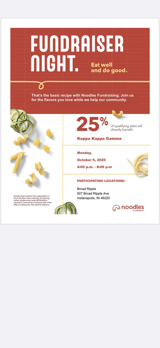 ButlerKKG's tweet image. Noodles &amp;amp; Company giveback today!!! Stop by the Broad Ripple location and show this flyer! 🥳