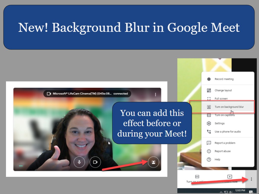 mrsbuckenham's tweet photo. We have some more Google Meet updates, #floydpln! You can now add a Jamboard in your Meet, & if you're using your desktop, you can also add Background Blur on your screen. Check out the tips below to see how to use these new tools! https://t.co/O4TqBuZjgD