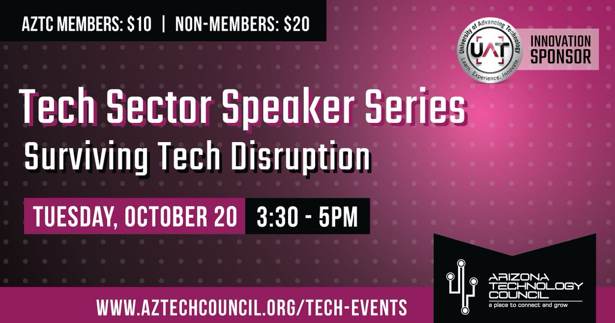aztechcouncil's tweet photo. Join @aztechcouncil as tech leaders from @Expedient, #ALLATA and @stevegreenberg of #thinclientcomputing share insight to help you & your business not only survive #techdisruption, but maintain an advantage while improving performance. Register today! https://t.co/Cz0pJwh4Uy https://t.co/je1XNBIIoV
