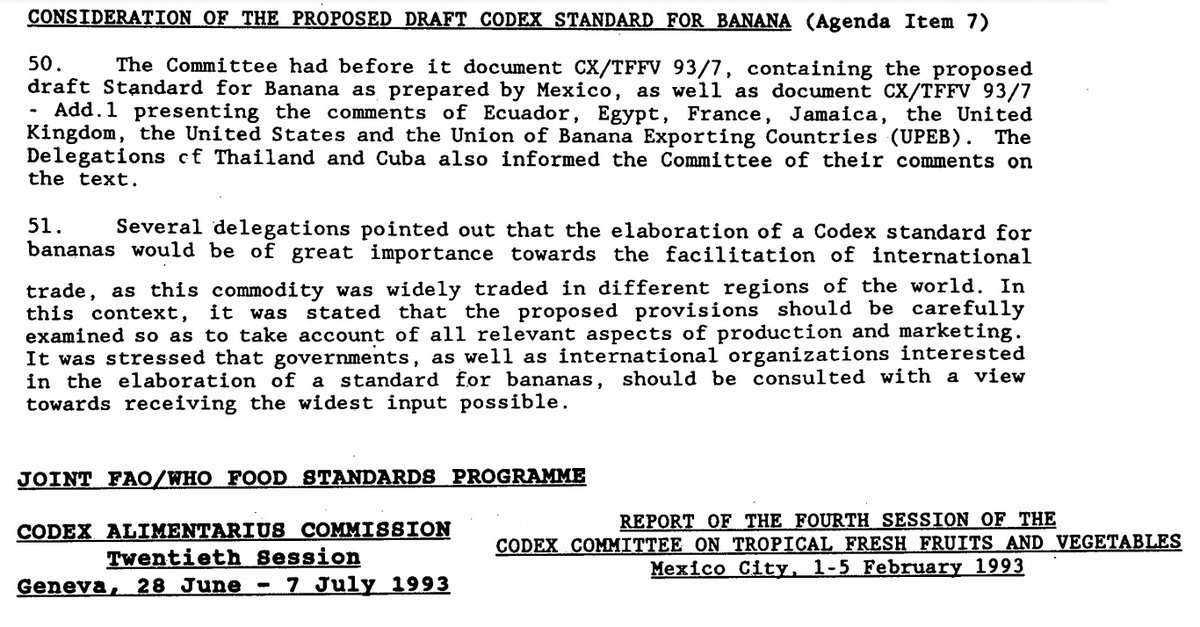 7. Because in February 1993 the Codex Committee changed their position and gave the go ahead to begin working on banana regulation.