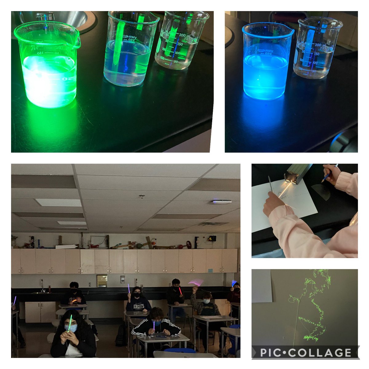 MrsBrothersSPK's tweet photo. A fun way to end the week with Cohort A on Friday and Start the week with Cohort B today...glow sticks, glow in the dark silly string, fluorescence water and a reflection lab @StPeterOCSB #Grade10Science https://t.co/z0kFagxVeF