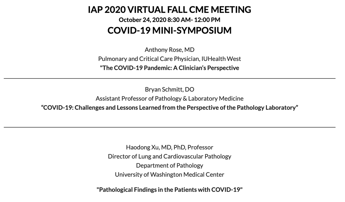 IndianaPath's tweet photo. SAVE THE DATE ❗️

🔹IAP 2020 Virtual Fall CME Meeting 

🔹October 24, 2020, 8:30 -12:00

🔸COVID-19 MINI-SYMPOSIUM

REGISTRATION IS OPEN NOW: https://t.co/iHxMxRMm3d https://t.co/0Ohn9TZusL