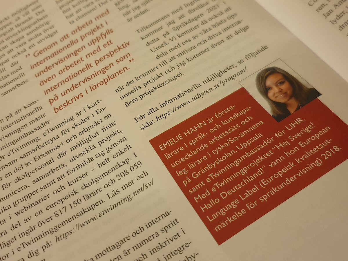 Skriver i nya numret av Lingua från <a href="/Spraklararnas/">Språklärarnas riksfö</a> om mitt mångåriga arbete med internationella projekt, systematiskt integrerade i undervisningen och det mervärde detta arbetssätt ger eleverna 🌍🇪🇺 @pedagoguppsala #gränbyskolan #Erasmusplus #eTwinning #etwiam