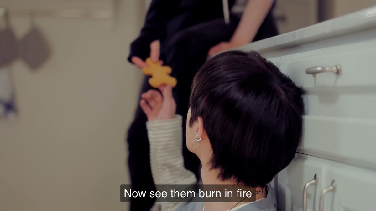 i think the impending doom became known to beomgyu when he took a bite of yeonjun's bear cookie??? that he baked in the oven (which started the fire in the house)