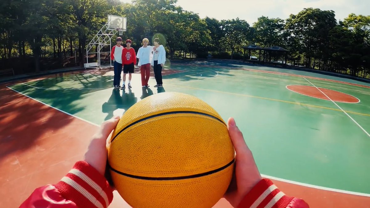 • in the japanese drama mv, he looks like he's watching over his brothers, until he finally decides to join them.you see him trying to help again (with the ball), and see him try to make fun memories with them along the whole music video. but he ends up feeling very distant+