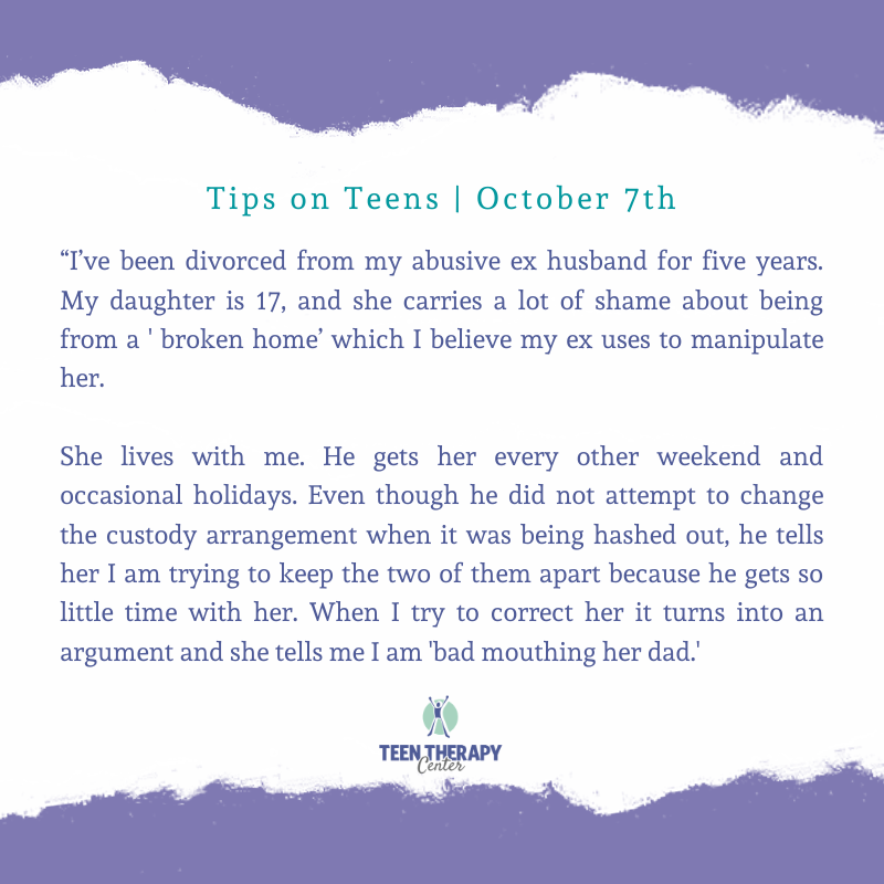 TeenTherapyHelp's tweet photo. Kent addresses this question on TipsOnTeens this Wed at 12pm on FacebookLive.

https://t.co/C8B0gtk8Z5

#divorce #parenting #teenmentalheatlh https://t.co/UpFiXIuEVH