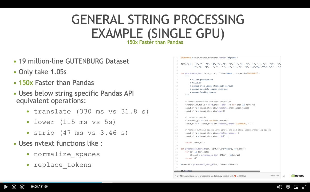 Check out the talk on "GPU-Accelerated String Processing with RAPIDS" by David Wendt and me in #gtc2020 and learn how RAPIDS can speed up your own string processing pipelines.  

nvidia.com/en-us/gtc/sess…