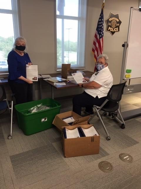Thanks to our Grapevine Citizens Police Academy Alumni Association for helping roll, fold, and prep giveaways for our National Night Out To-Go on Oct. 6 from 6pm-8pm. We'll have crime prevention goodies in our parking lot (1007 Ira E Woods) while supplies last.