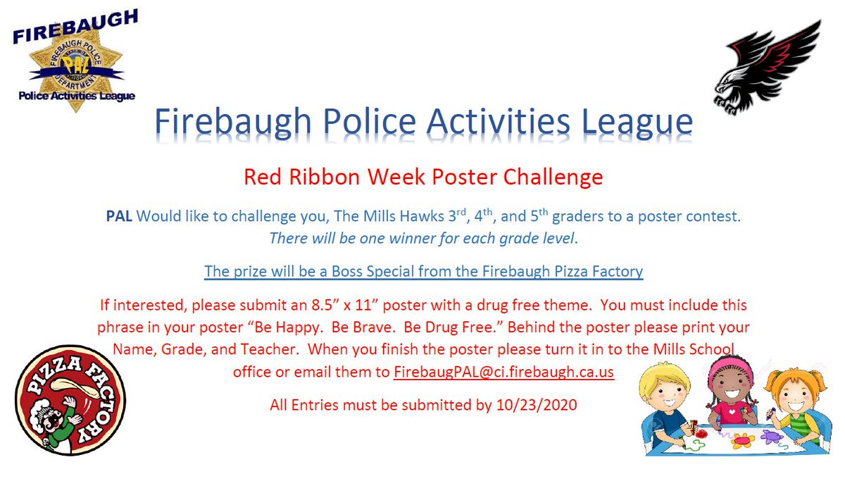 millsinter's tweet image. Mills Hawks show your creativity and commitment to a Drug-Free life by participating in the PAL Red Ribbon Week Poster Contest.  Check out the flyer for all of the details. #fldusd #millsinter #supfreitas