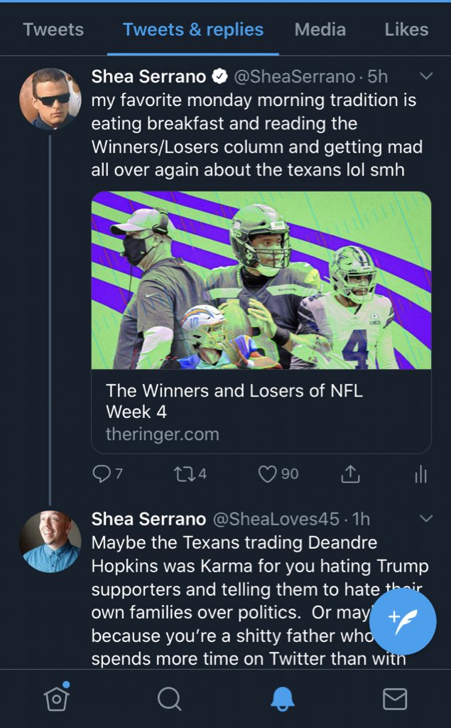 SheaSerrano's tweet photo. a trump supporter started a fake account for me and just replies to tweets i send 😂😂😂 https://t.co/TZw49iGxoD