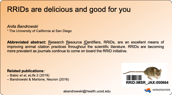 Anitabandrowski's tweet photo. Our poster on the usefulness of #RRID is submitted to @InfrafrontierEU #intrafrontierConf #intraConfCancer https://t.co/xyBjewgfTy