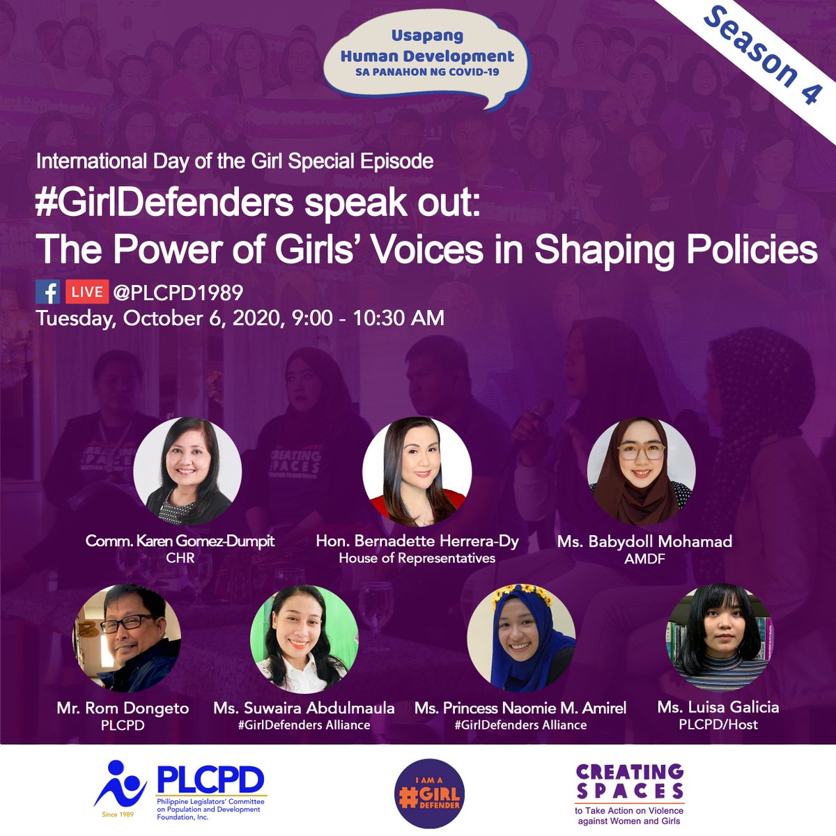 PLCPD1989's tweet photo. #NowHappening
In commemoration of the International Day of the Girl this Friday, a special Usapang Human Development Episode.
Watch it live via: https://t.co/EUaSPfjD0v
#UsapangHumanDevelopment
#GirlDefenders
#internationaldayofthegirl
#EndChildMarriage
#EndVAW https://t.co/jGUqxdsTV8