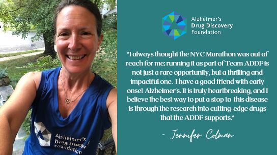 TheADDF's tweet photo. Happy #MarathonMonday from #TeamADDF! Today we’re featuring Jennifer Colman, who joined our team to support her friend with early-onset #Alzheimer’s. To help Jennifer meet her fundraising goal and support the #ADDF, donate here: https://t.co/HMmpFGLlEZ https://t.co/cbHgbVVzWX