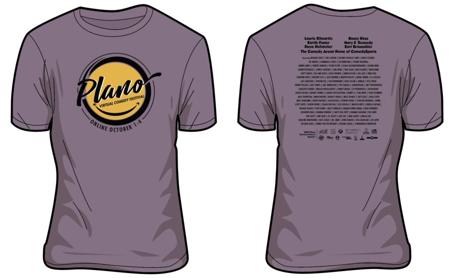 We have our t-shirts! Click the link and buy one to be delivered today! #planocomedyfest quickdrawshirts.store/products/2020-…